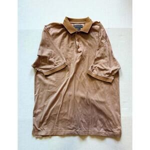 Talbots Mens Polo Shirt XL 100% Cotton Tan Brown Grid Check Short Sleeve